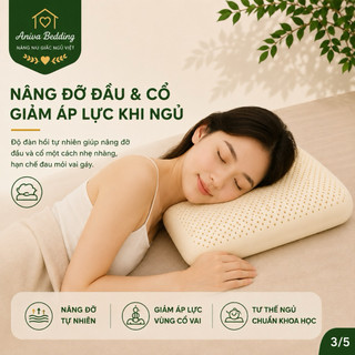 Gối Cao Su Thiên Nhiên Oval Aniva Bedding 45x65cm Chính Hãng Đàn Hồi Tốt Thoáng Khí Kháng Khuẩn