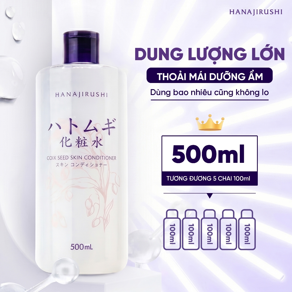[Live KOL] Toner Hatomugi Hạt Ý Dĩ Hanajirushi Coix Seed Skin Conditioner 500ml Cấp Ẩm, Làm Dịu Da