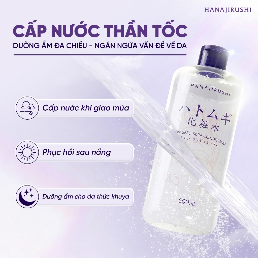 [Live KOL] Toner Hatomugi Hạt Ý Dĩ Hanajirushi Coix Seed Skin Conditioner 500ml Cấp Ẩm, Làm Dịu Da