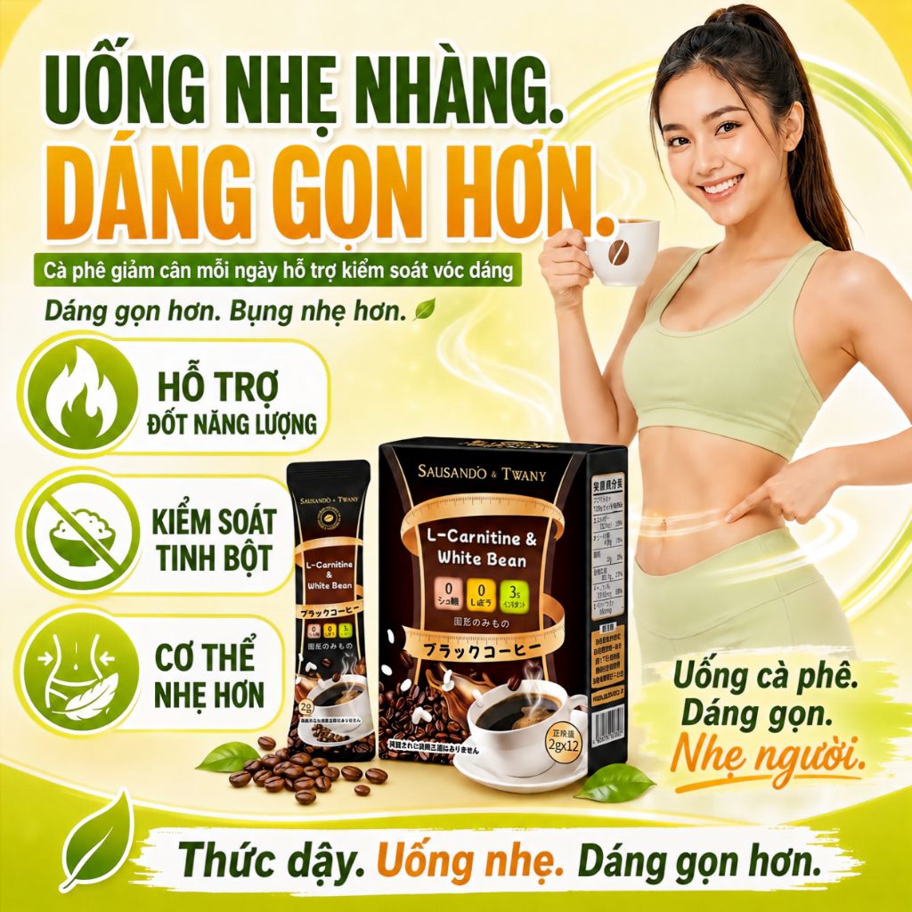 TWANY Cà Phê Đen Hòa Tan L-Carnitine Đậu Trắng Hỗ Trợ Giảm Cân Giữ Dáng Kiểm Soát Tinh Bột