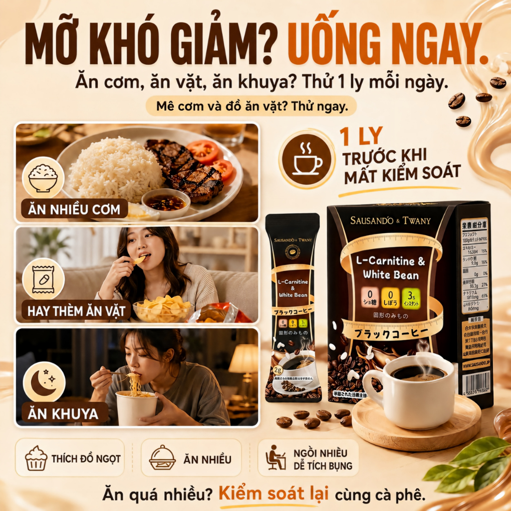 TWANY Cà Phê Đen Hòa Tan L-Carnitine Đậu Trắng Hỗ Trợ Giảm Cân Giữ Dáng Kiểm Soát Tinh Bột