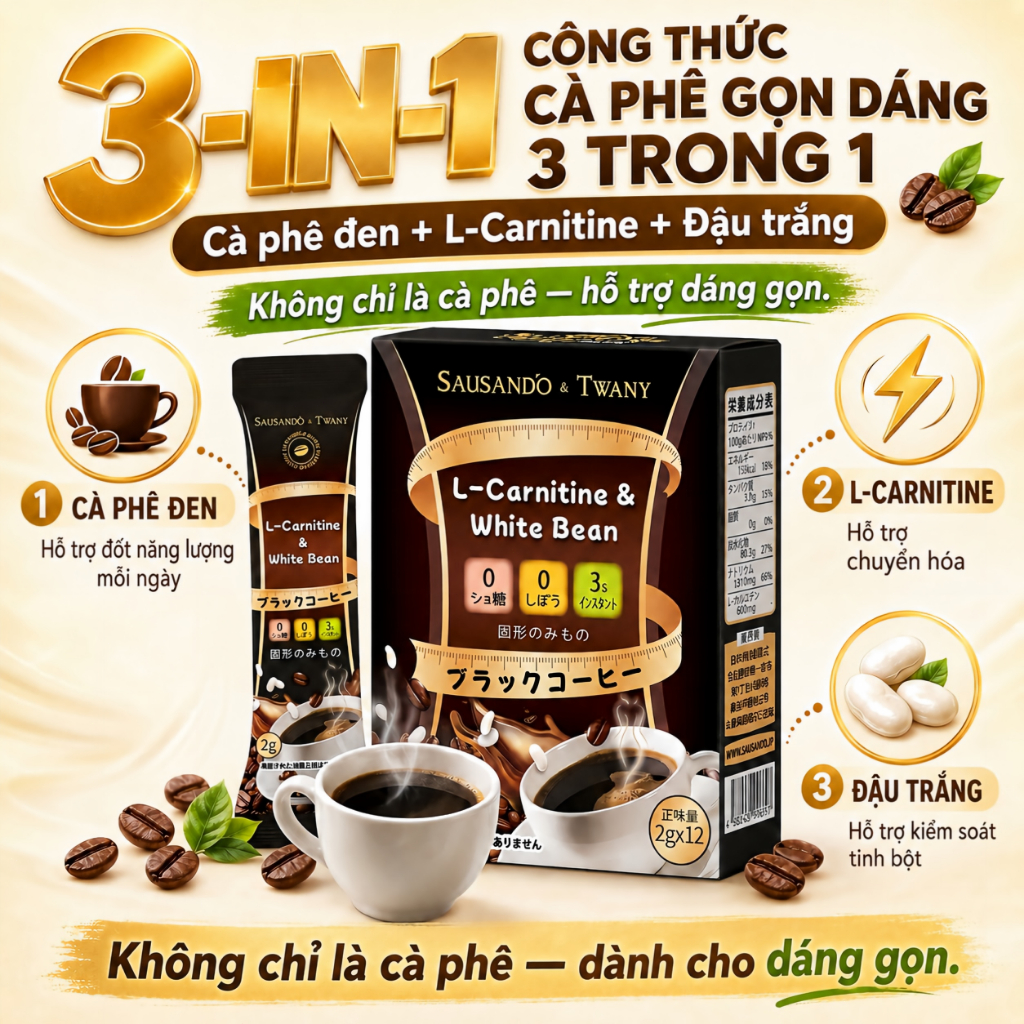 TWANY Cà Phê Đen Hòa Tan L-Carnitine Đậu Trắng Hỗ Trợ Giảm Cân Giữ Dáng Kiểm Soát Tinh Bột