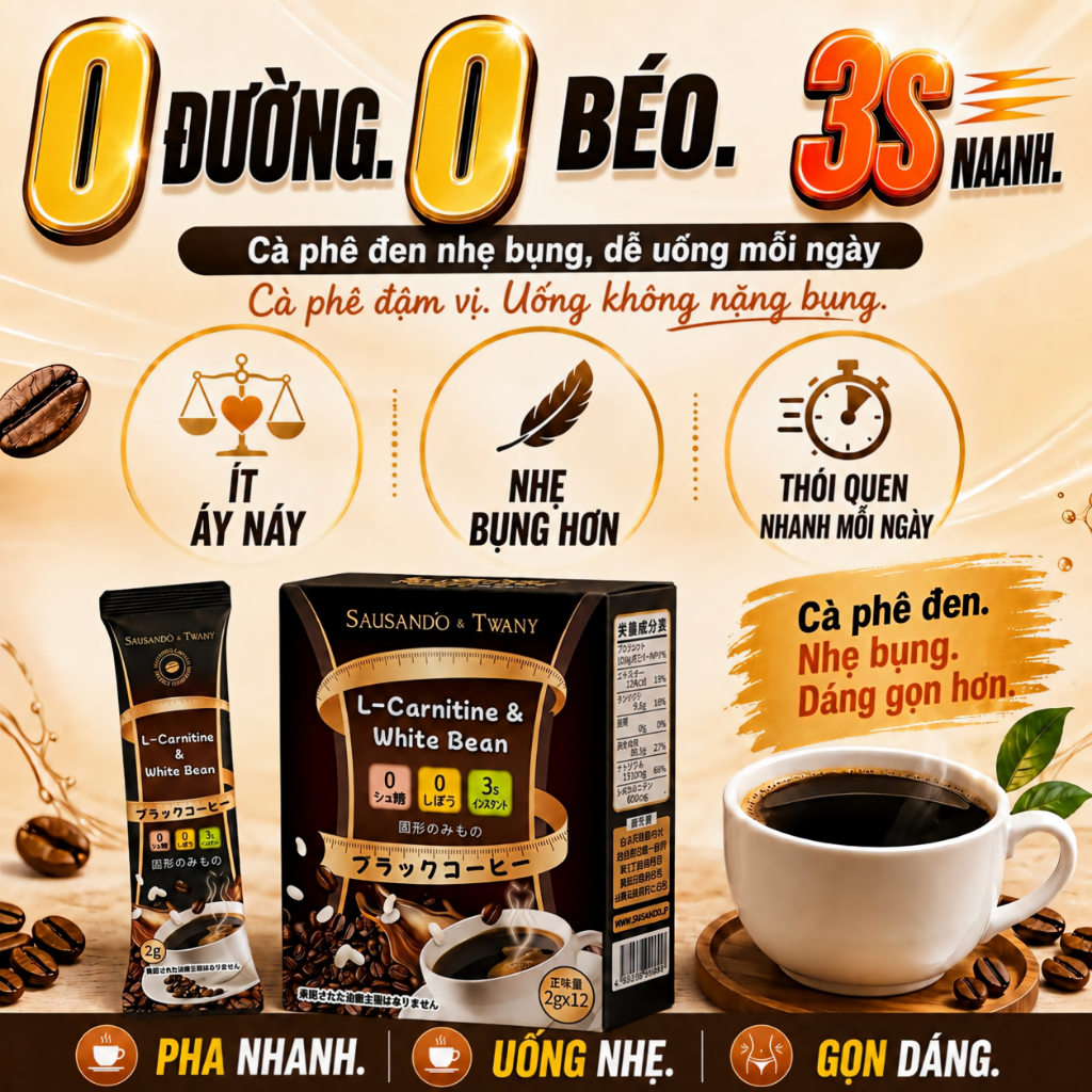 TWANY Cà Phê Đen Hòa Tan L-Carnitine Đậu Trắng Hỗ Trợ Giảm Cân Giữ Dáng Kiểm Soát Tinh Bột