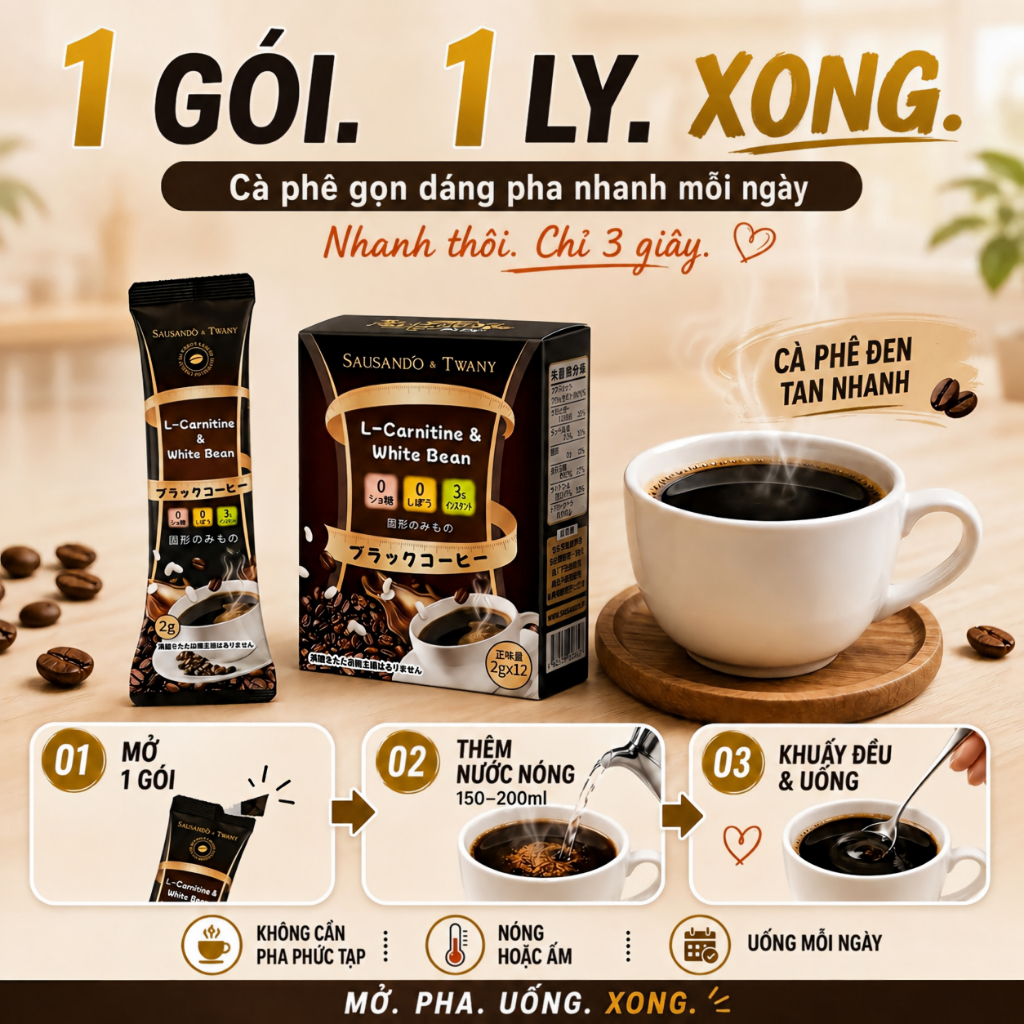 TWANY Cà Phê Đen Hòa Tan L-Carnitine Đậu Trắng Hỗ Trợ Giảm Cân Giữ Dáng Kiểm Soát Tinh Bột