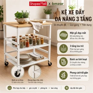 Kệ Sắt có bánh xe Kệ Dể Dồ Cao cấp Lan can chống trượt Xe Đẩy Đựng Đồ Tải trọng tối đa 150kg