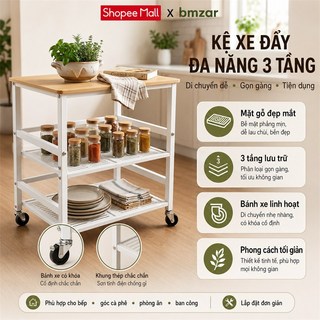 Kệ Sắt có bánh xe Kệ Dể Dồ Cao cấp Lan can chống trượt Xe Đẩy Đựng Đồ Tải trọng tối đa 150kg