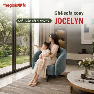 Ghế sofa xoay Jocelyn (Thegioisofa) ghế thư giãn cho phòng khách, phòng ngủ chất liệu nỉ nhung mềm