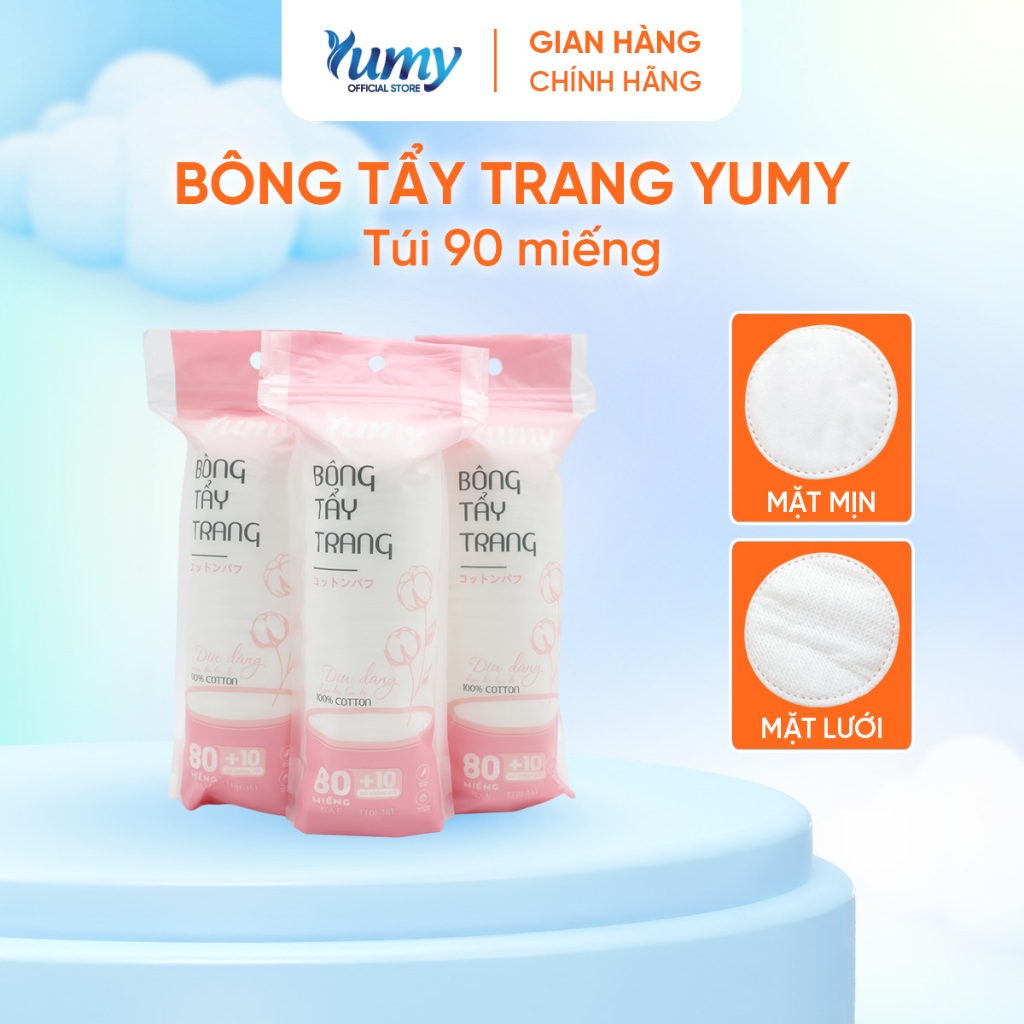 Combo 10 túi Bông tẩy trang YUMY 90 miếng tròn, cotton mềm mịn không xơ bông làm sạch da (TT19_141)