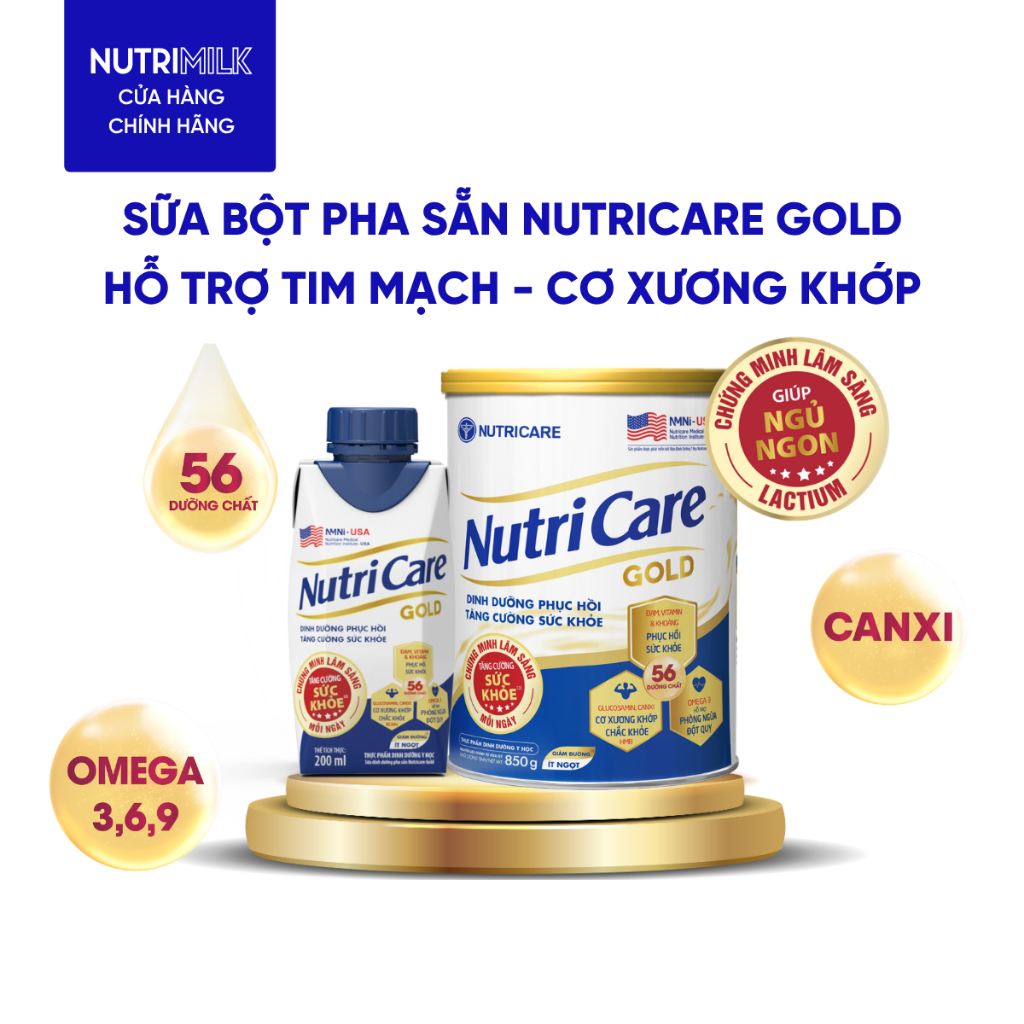 Thùng 18 Hộp Sữa Bột Pha Sẵn NUTRICARE GOLD 200ml Giúp Ngủ Ngon Hỗ Trợ Tim Mạch Cơ Xương Khớp Dễ Hấp Thụ Tiêu Hoá Tốt