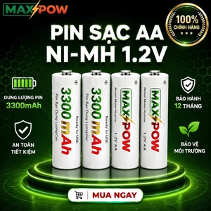 Pin Sạc AA MAXPOW 1.2V 3300mAh Cao Cấp - Pin Tiểu Sạc Lại Nhiều Lần Dung Lượng Cao Cho Micro Karaoke Đồ Chơi