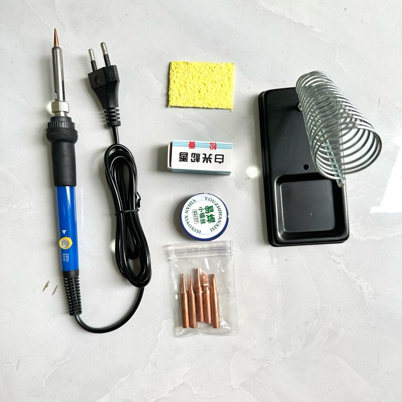 Combo 10 món, Mỏ Hàn thiếc điều chỉnh nhiệt độ thẳng TQ936 60w 220V kèm phụ kiện