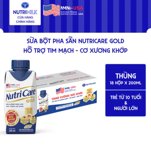 Thùng 18 Hộp Sữa Bột Pha Sẵn NUTRICARE GOLD 200ml Giúp Ngủ Ngon Hỗ Trợ Tim Mạch Cơ Xương Khớp Dễ Hấp Thụ Tiêu Hoá Tốt