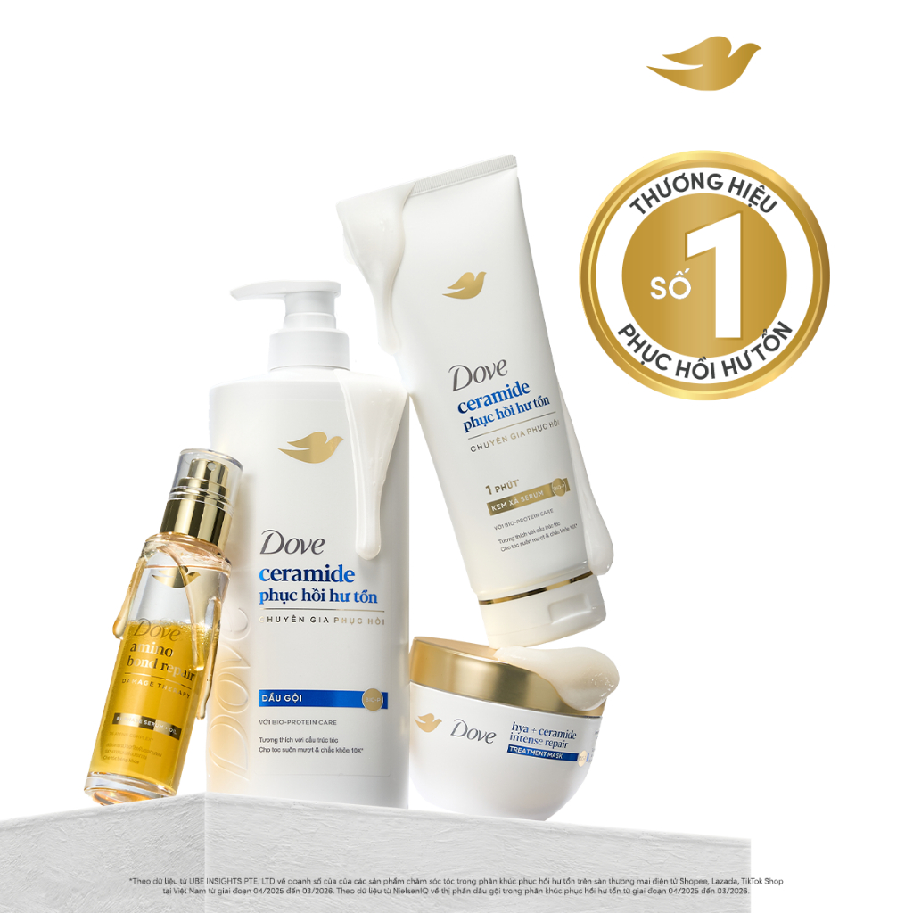 Combo Dầu Gội, Kem Xả Dove Ceramide Phục hồi hư tổn/Biotin Ngăn gãy rụng tóc mới 600G