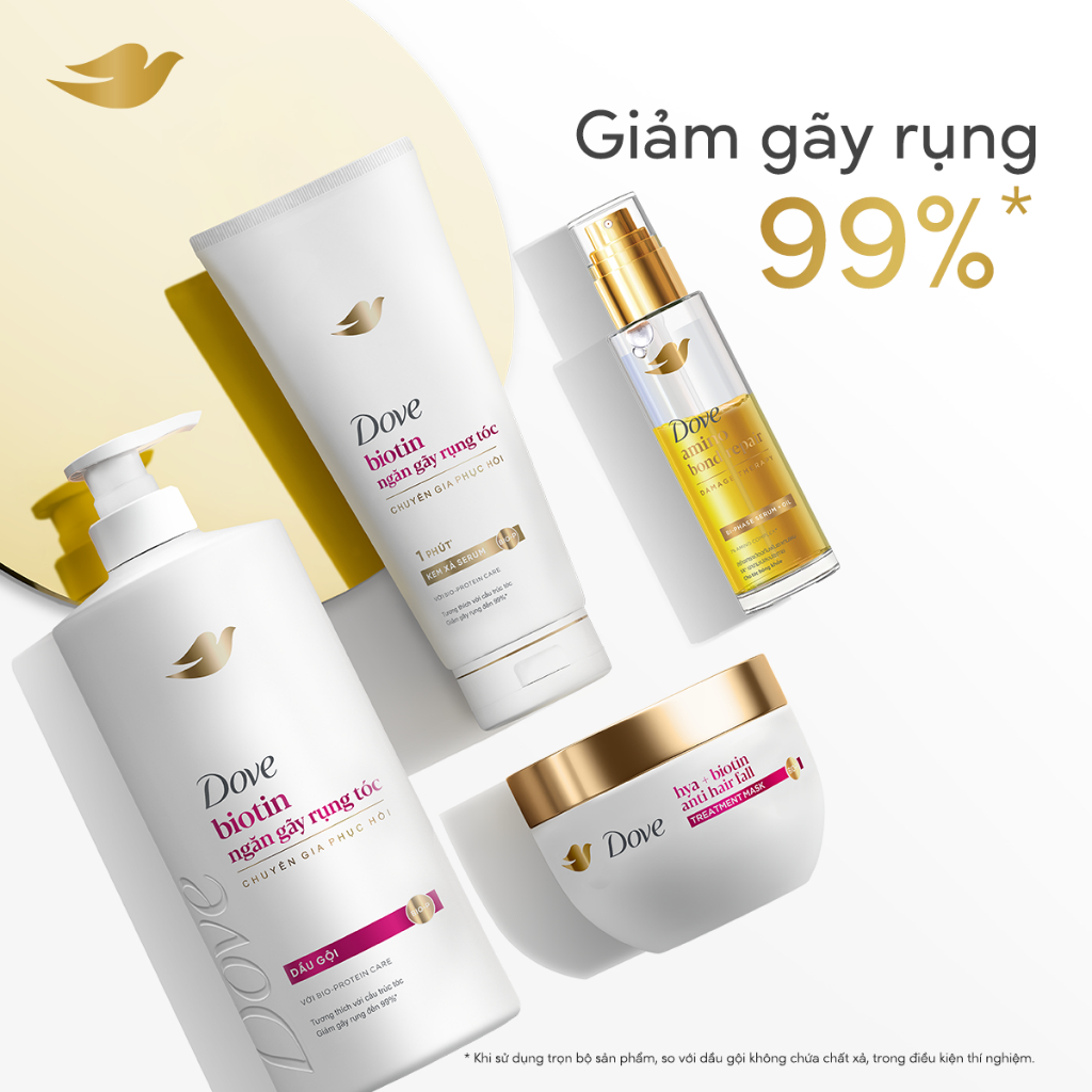 Combo Dầu Gội, Kem Xả Dove Ceramide Phục hồi hư tổn/Biotin Ngăn gãy rụng tóc mới 600G