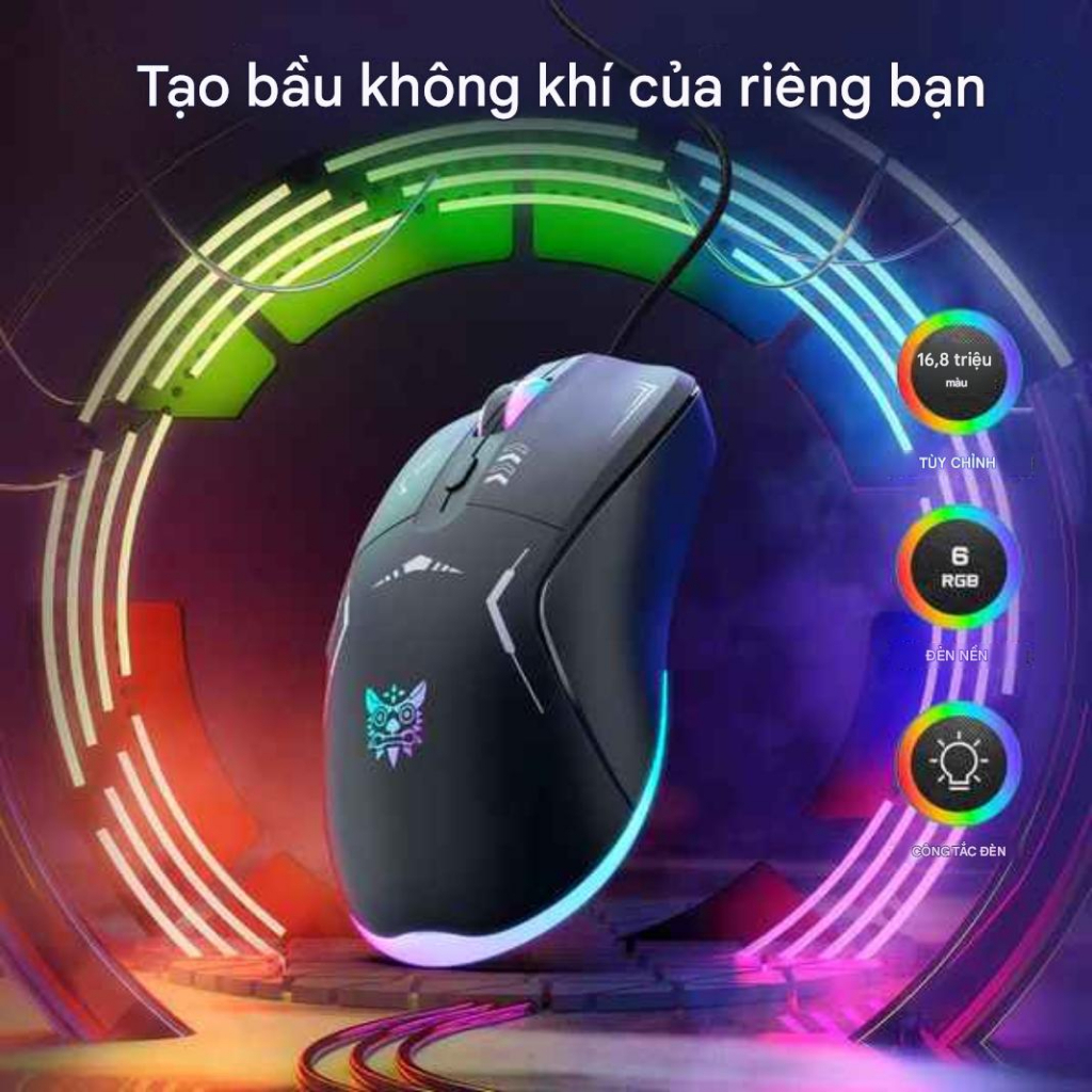 Chuột Gaming Onikuma CW917, Có Dây Dài 1.3m, Có Đèn RGB 7 Màu, DPI 3600, 6 Nút Bấm, Bảo Hành Uy Tín