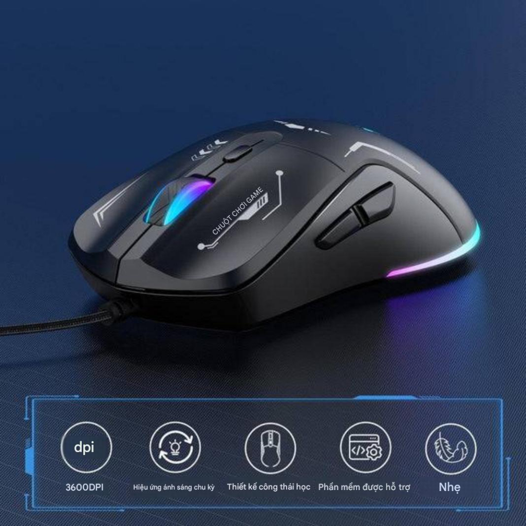 Chuột Gaming Onikuma CW917, Có Dây Dài 1.3m, Có Đèn RGB 7 Màu, DPI 3600, 6 Nút Bấm, Bảo Hành Uy Tín