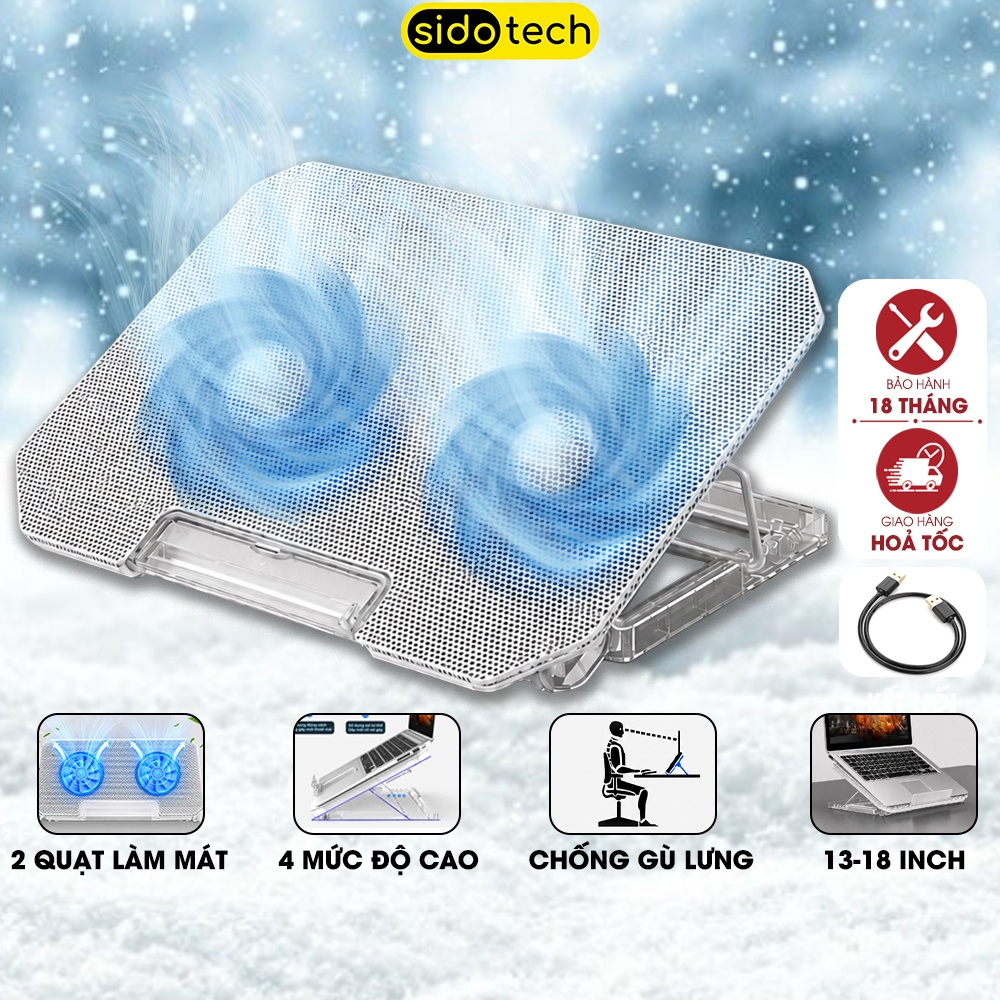 Đế tản nhiệt laptop SIDOTECH Q100 Trong Suốt giá đỡ làm mát quạt kép cooler chống ồn văn phòng gaming tùy chỉnh độ cao | BigBuy360 - bigbuy360.vn