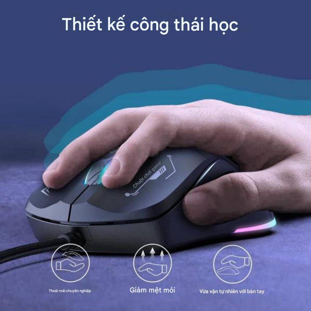 Chuột Gaming Onikuma CW917, Có Dây Dài 1.3m, Có Đèn RGB 7 Màu, DPI 3600, 6 Nút Bấm, Bảo Hành Uy Tín