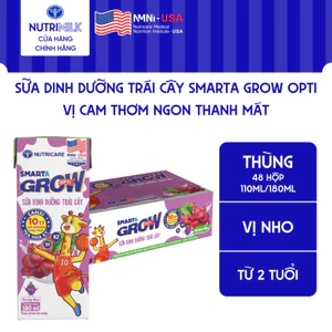 Thùng 48 Hộp Sữa Trái Cây SMARTA GROW OPTI Nutricare Vị Nho Hỗ Trợ Phát Triển Chiều Cao Tiêu Hoá Khoẻ Cho Bé Từ 2 Tuổi