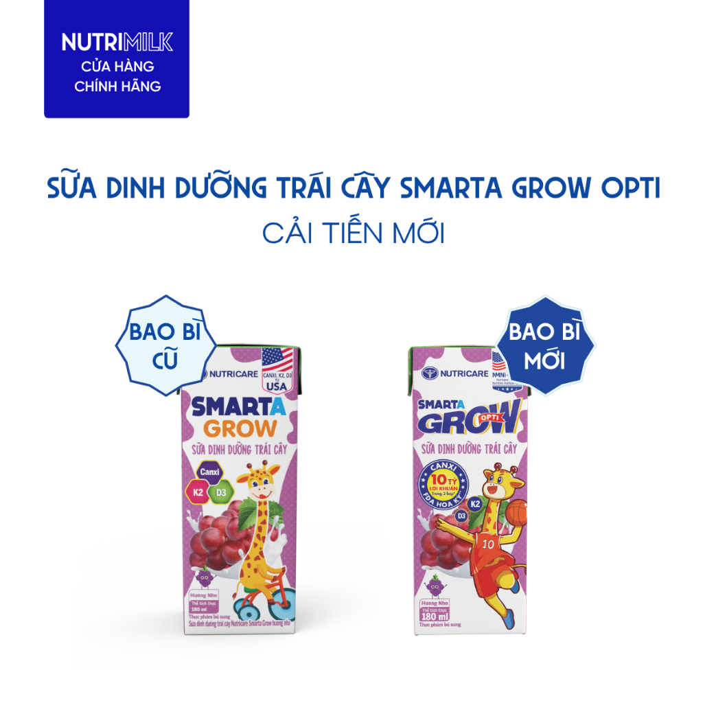 Thùng 48 Hộp Sữa Trái Cây SMARTA GROW OPTI Nutricare Vị Nho Hỗ Trợ Phát Triển Chiều Cao Tiêu Hoá Khoẻ Cho Bé Từ 2 Tuổi