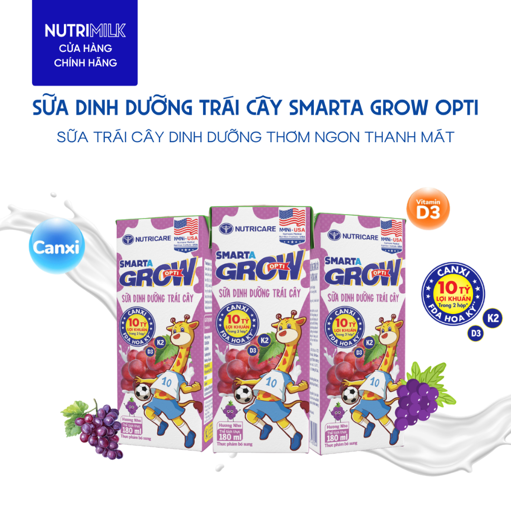 Thùng 48 Hộp Sữa Trái Cây SMARTA GROW OPTI Nutricare Vị Nho Hỗ Trợ Phát Triển Chiều Cao Tiêu Hoá Khoẻ Cho Bé Từ 2 Tuổi