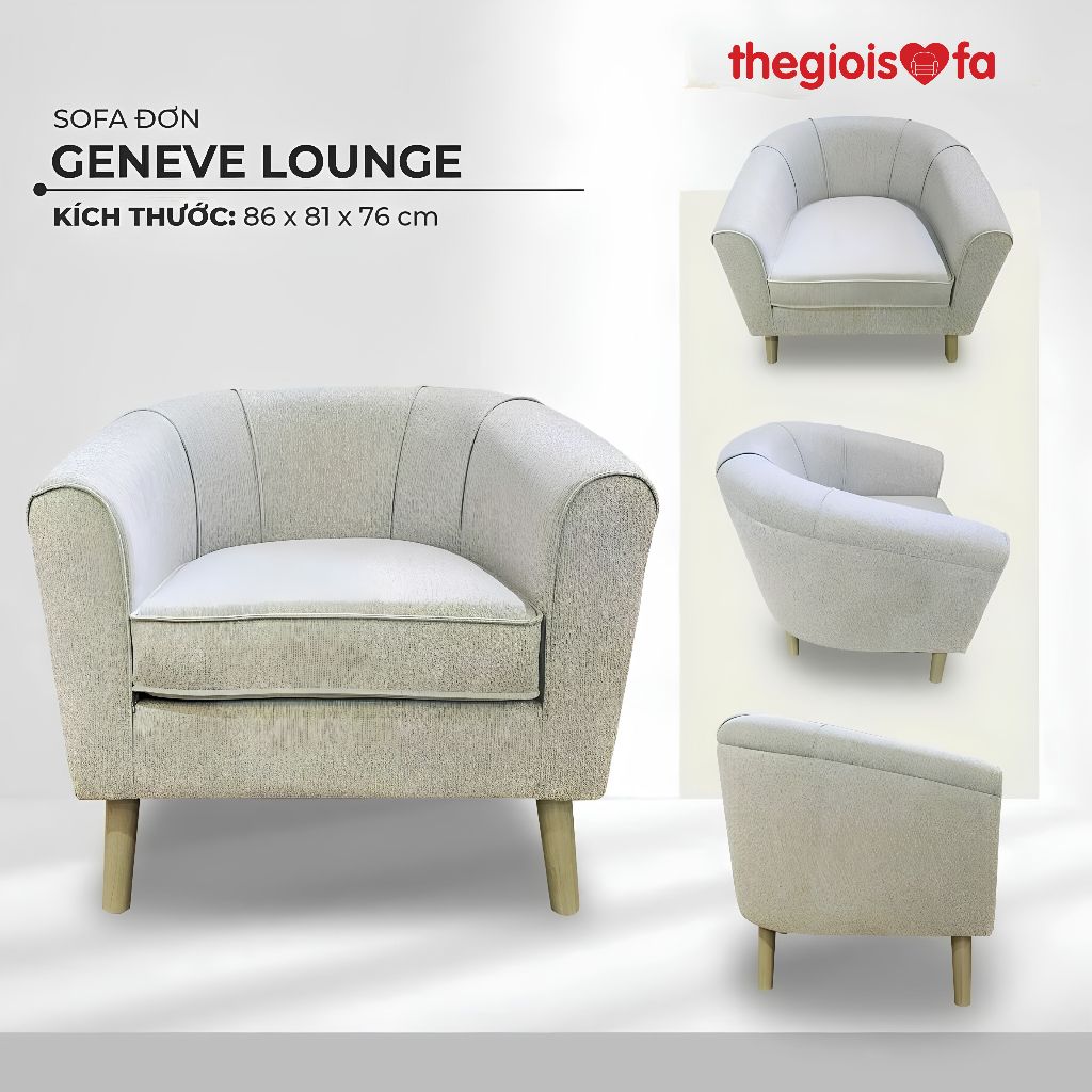 Ghế sofa đơn Geneve (Thegioisofa) ghế sofa decor phòng khách, ngồi thư giãn chất liệu nỉ êm mềm mại