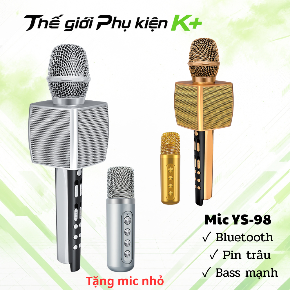 Micro Karaoke YS-98 Bluetooth Không Dây Loa Lớn Âm Thanh Chuẩn Kèm Mic Phụ Song Ca Siêu Hay