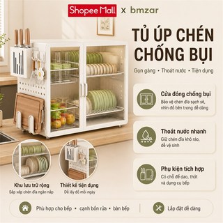 Tủ bát đĩa nhà bếp Sơn thép cacbon Kệ Úp Bát Đĩa Có Nắp Đậy không cần lắp ráp Kệ để bát đĩa