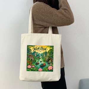 Túi tote có khóa hình nét đặc trưng của Ninh Bình Việt Nam túi vải tote Ninh Bình dày dặn canvas bag 35x40cm tota0339b