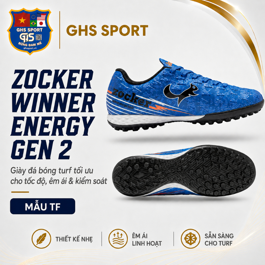 Giày Đá Bóng Zocker Winner Energy Gen 2 Đinh TF Sân Cỏ Nhân Tạo Da PU Mềm Êm Chống Chính Hãng