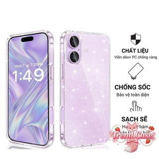 Ốp lưng OIie cho iPhone 17 16 15 14 13 12 11 Promax Plus chống sốc bảo vệ camera ốp điện thoại dẻo trong cho nữ GLITTER