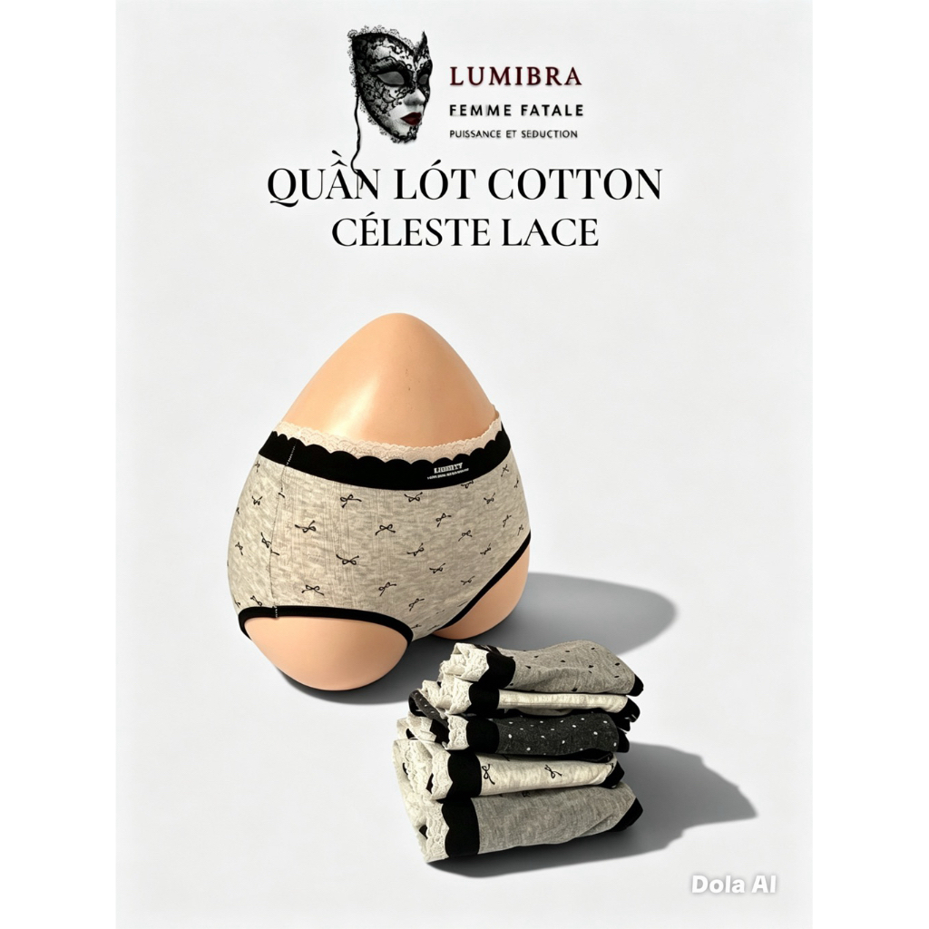 [LumiBra] CÉLESTE LACE Quần Lót Nữ Cotton Gân Tăm Phối Ren Pháp Freesize 45-60kg
