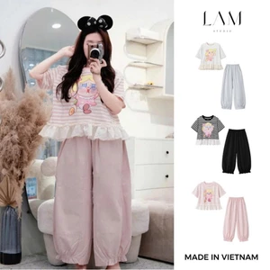 Set Bộ Cotton Giấy Quần Kaki Mềm Áo Phối Ren Cao Cấp Chuẩn QC Freesize Dưới M64 Dưới 60kg