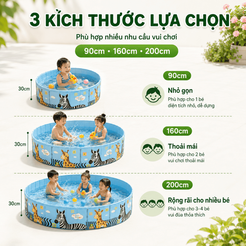 Bể bơi Gấp Gọn Cho Bé, Hồ Bơi Không Cần Bơm Gia Đình, 3 Lớp PVC Dày, Hồ Bơi Trẻ Em Ngoài Trời
