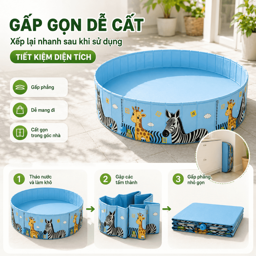 Bể bơi Gấp Gọn Cho Bé, Hồ Bơi Không Cần Bơm Gia Đình, 3 Lớp PVC Dày, Hồ Bơi Trẻ Em Ngoài Trời