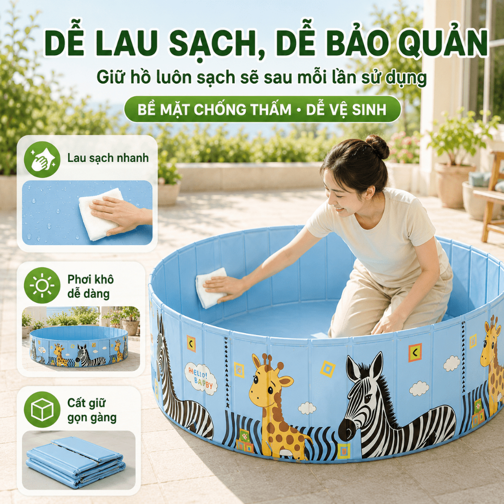 Bể bơi Gấp Gọn Cho Bé, Hồ Bơi Không Cần Bơm Gia Đình, 3 Lớp PVC Dày, Hồ Bơi Trẻ Em Ngoài Trời