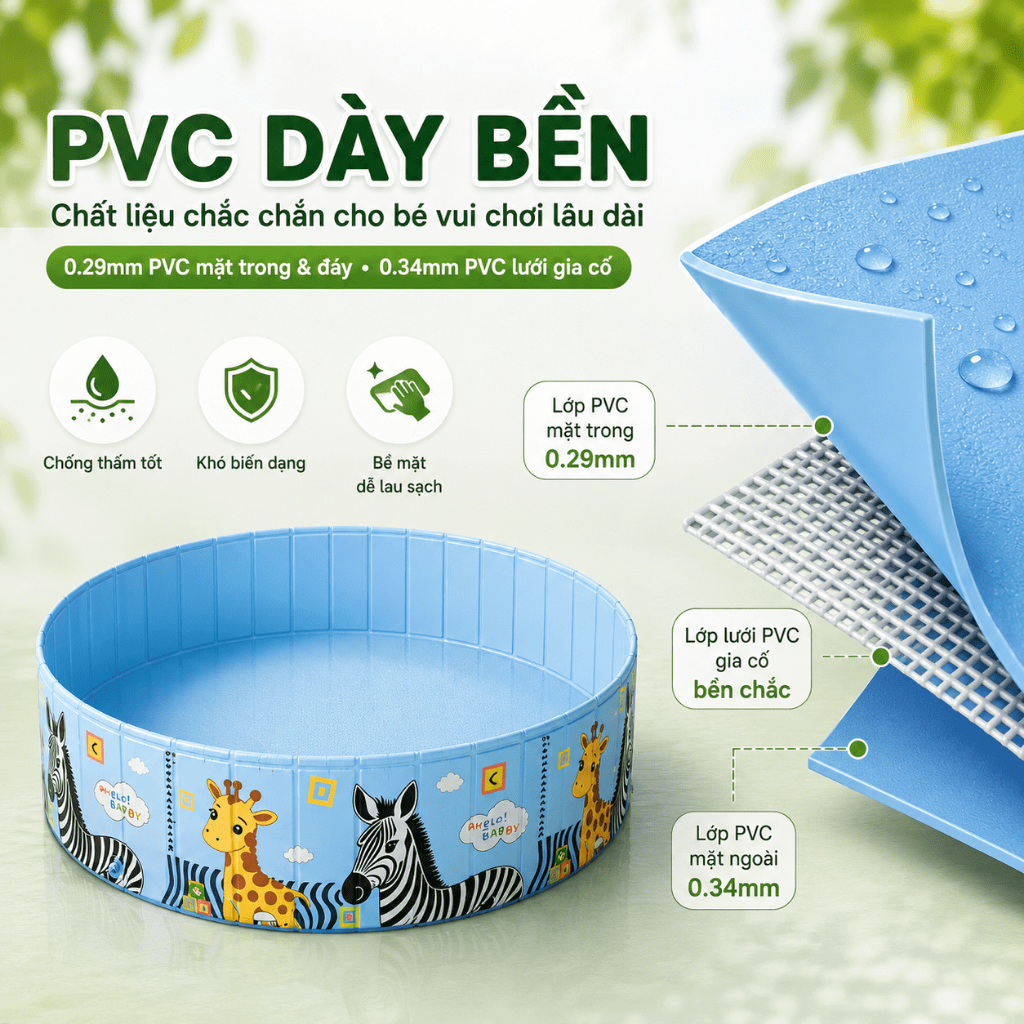Bể bơi Gấp Gọn Cho Bé, Hồ Bơi Không Cần Bơm Gia Đình, 3 Lớp PVC Dày, Hồ Bơi Trẻ Em Ngoài Trời