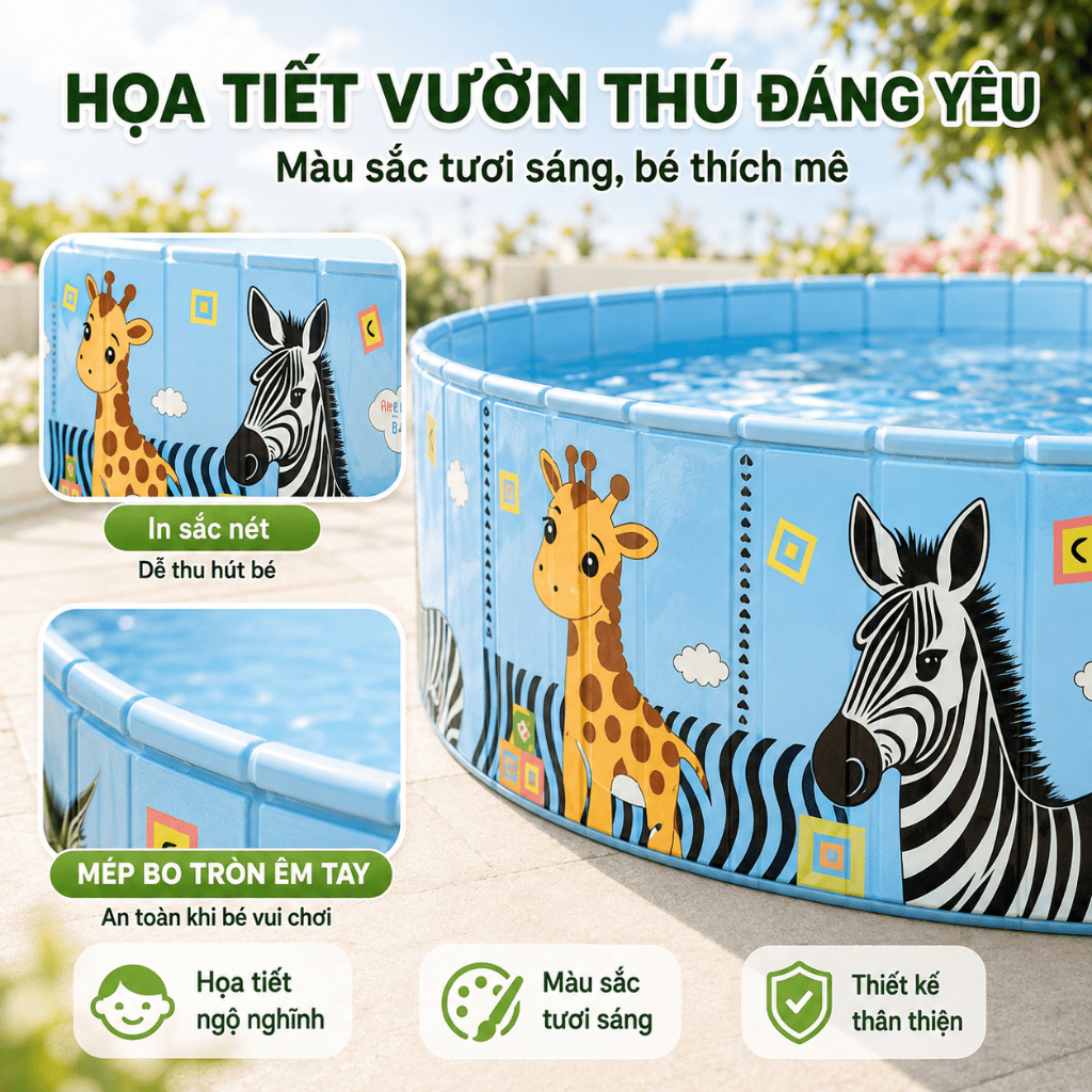 Bể bơi Gấp Gọn Cho Bé, Hồ Bơi Không Cần Bơm Gia Đình, 3 Lớp PVC Dày, Hồ Bơi Trẻ Em Ngoài Trời