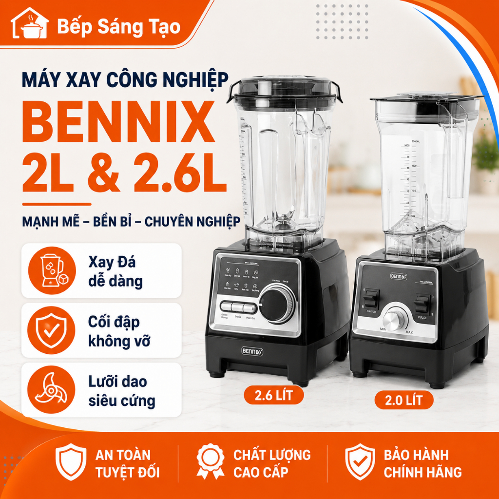 Máy xay công nghiệp Bennix, hàng chính hãng, động cơ Đồng, siêu khỏe và bền bỉ. Xay đá, xay sinh tố, xay hạt v,v...