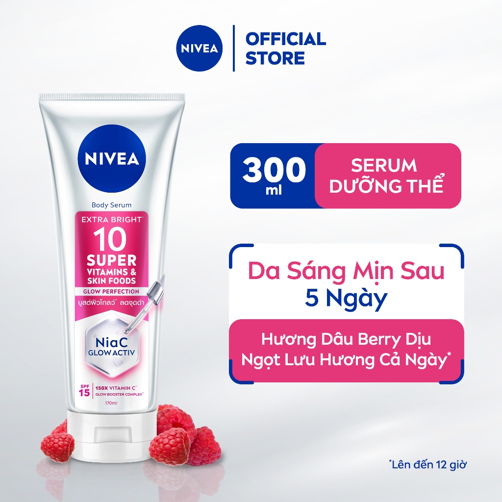 Serum Dưỡng Thể NIVEA 10 Super Vitamins & Skin Foods Sáng Da/Vitamin Extra Bright C&AHA Dưỡng Sáng (300ml) - 93824/99197