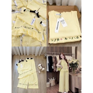 Set bộ sát nách trắng Loại 1 thiết kế áo ba lỗ thêu viền mix quần suông siêu xinh, Set đồ nữ đi biển vintage trẻ trung r