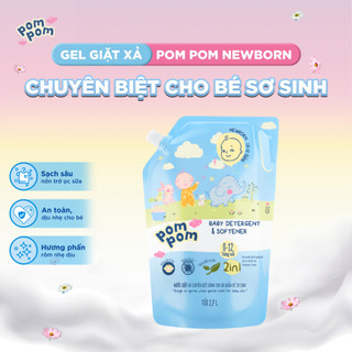 Nước Giặt Xả Pom Pom Newborn Túi 2.7L - Lành Tính Cho Bé Sơ Sinh, 2in1 Tiết Kiệm, Hương Phấn Rôm Dịu Nhẹ NB27