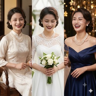 [N642] Choker Dây Chuyền Áo Dài, Dây Chuyền Áo Tấc, Vòng Cổ Áo Cưới 3 Sợi Ngọc Trai Nhân Tạo - DAISYN