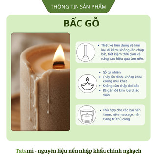 Bấc Gỗ Dày Kèm Đế Sắt TATAMI Tim Nến Gỗ Cao Cấp Cháy Đều Nguyên Liệu Làm Nến Thơm Handmade