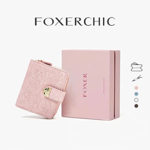 FOXERCHIC Ví nữ ngắn, nhiều khe cắm thẻ, mang theo đi làm hàng ngày
