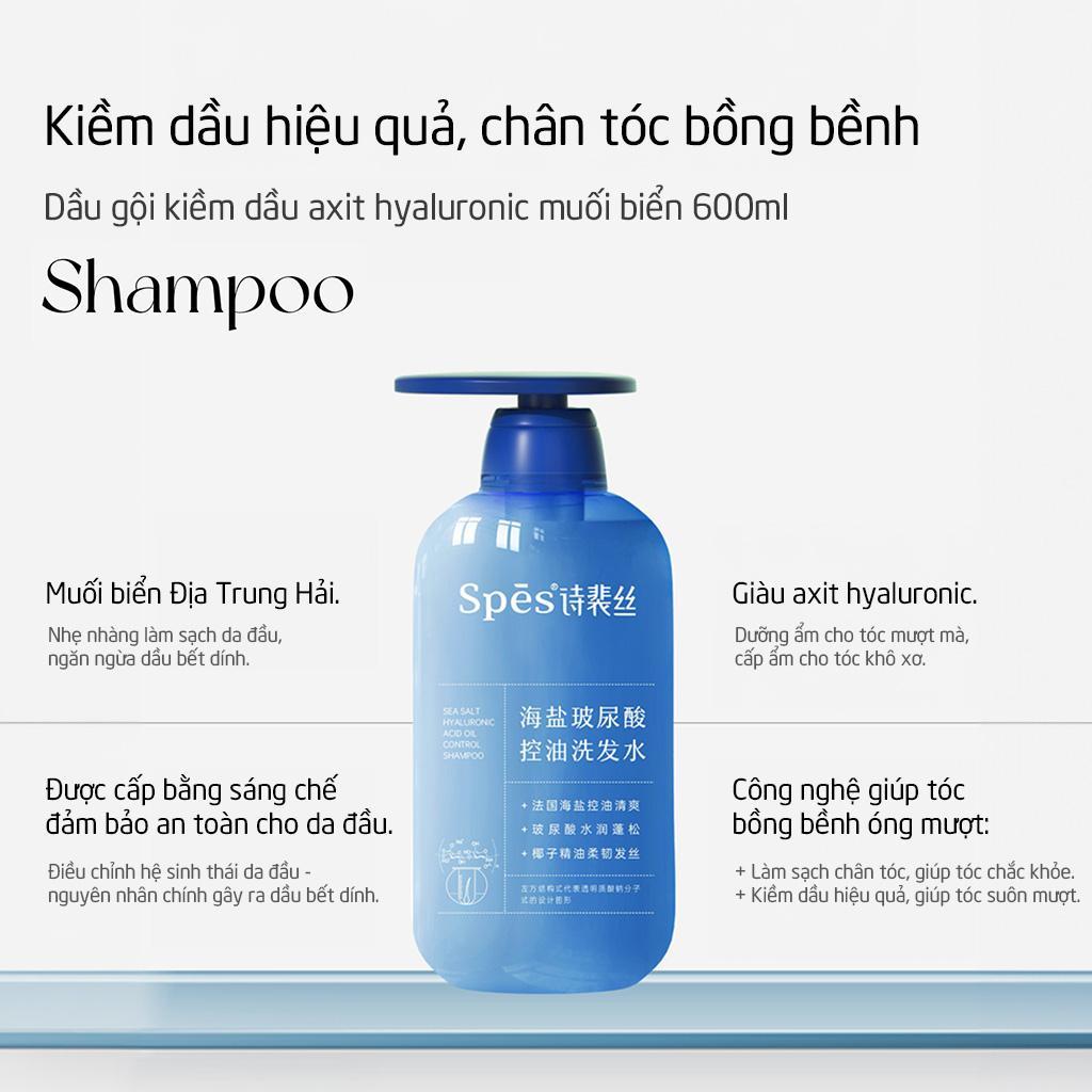 Dầu Gội Xả Axit Hyaluronic & Muối Biển - Hỗ Trợ Kiềm Dầu, Dưỡng Ẩm & Làm Phồng Tóc (480ml - 600ml)