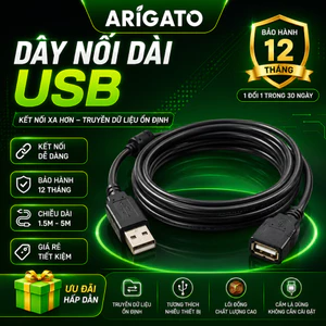 Cáp Nối Dài USB 2.0 ARIGATO Màu Đen 1.5M 3M 5M Tốc Độ Cao Kết Nối Chuột Bàn Tay Máy In
