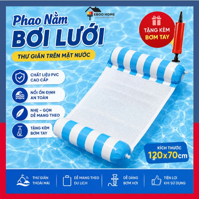 [GIÁ HOT] Nệm Nổi Biển Bể Bơi Kèm Bơm Hơi, Thiết Kế Lưới Thoáng Mát Nhỏ Gọn Mang Đi Du Lịch
