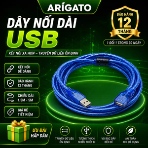 Cáp Nối Dài USB 2.0 Màu Xanh 1.5M 3M 5M Tốc Độ Cao Dùng Cho Chuột, Bàn Phím, Máy In