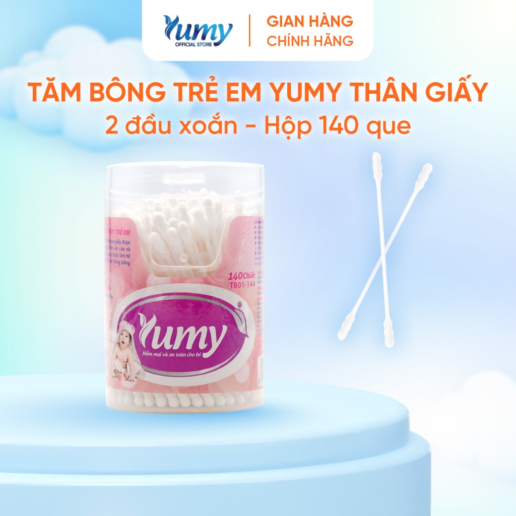 Combo 10 hộp Tăm bông trẻ em YUMY 140 que thân giấy 2 đầu xoắn vệ sinh an toàn cho trẻ (TB01-144)